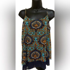 Boho Blue & Mustard Printed Spaghetti Strap Top❤️